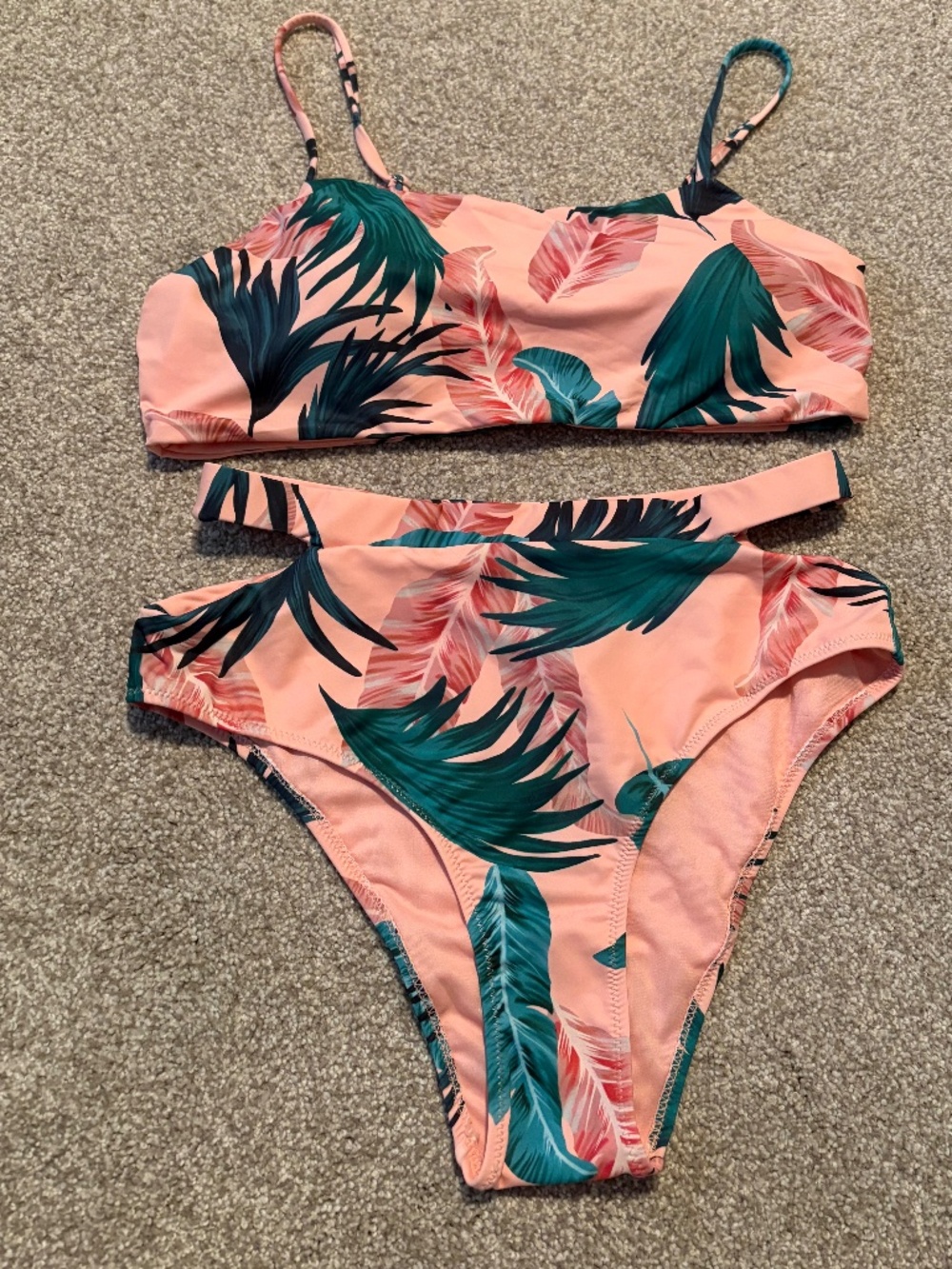 MOD ON TREND Tropical Print Bikini Set NWT Coral Green - Size L